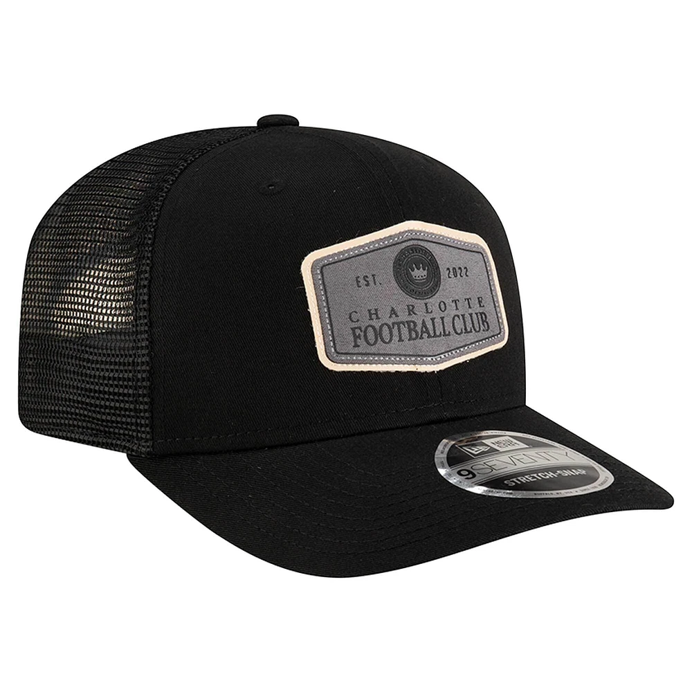 Men's New Era  Black Charlotte FC Labeled 9SEVENTY Trucker Stretch-Snap Adjustable Hat