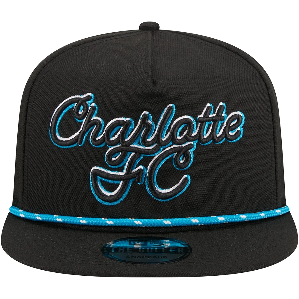 Men's New Era  Black Charlotte FC Script Golfer Adjustable Hat