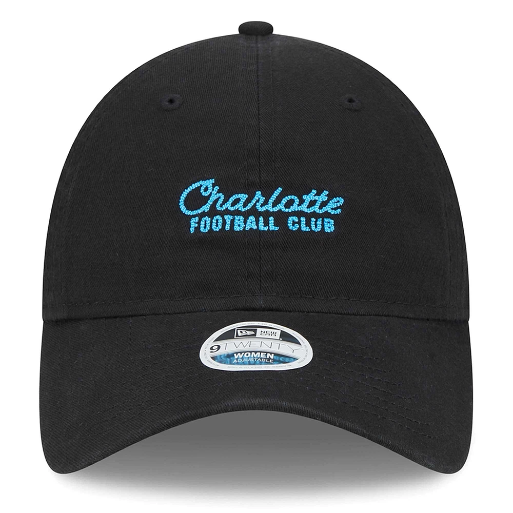 Women's New Era Black Charlotte FC Throwback 9TWENTY Adjustable Hat