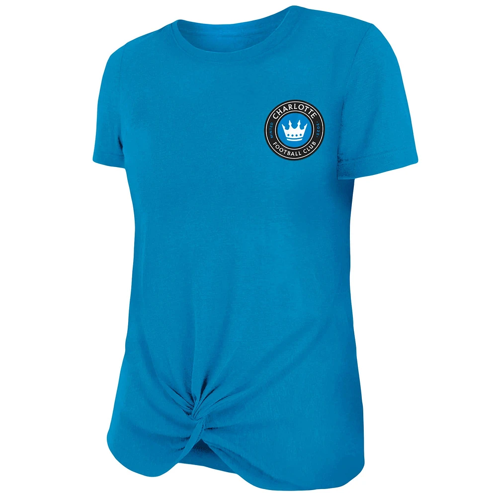 Women's New Era Blue Charlotte FC Athletic Front Twist T-Shirt
