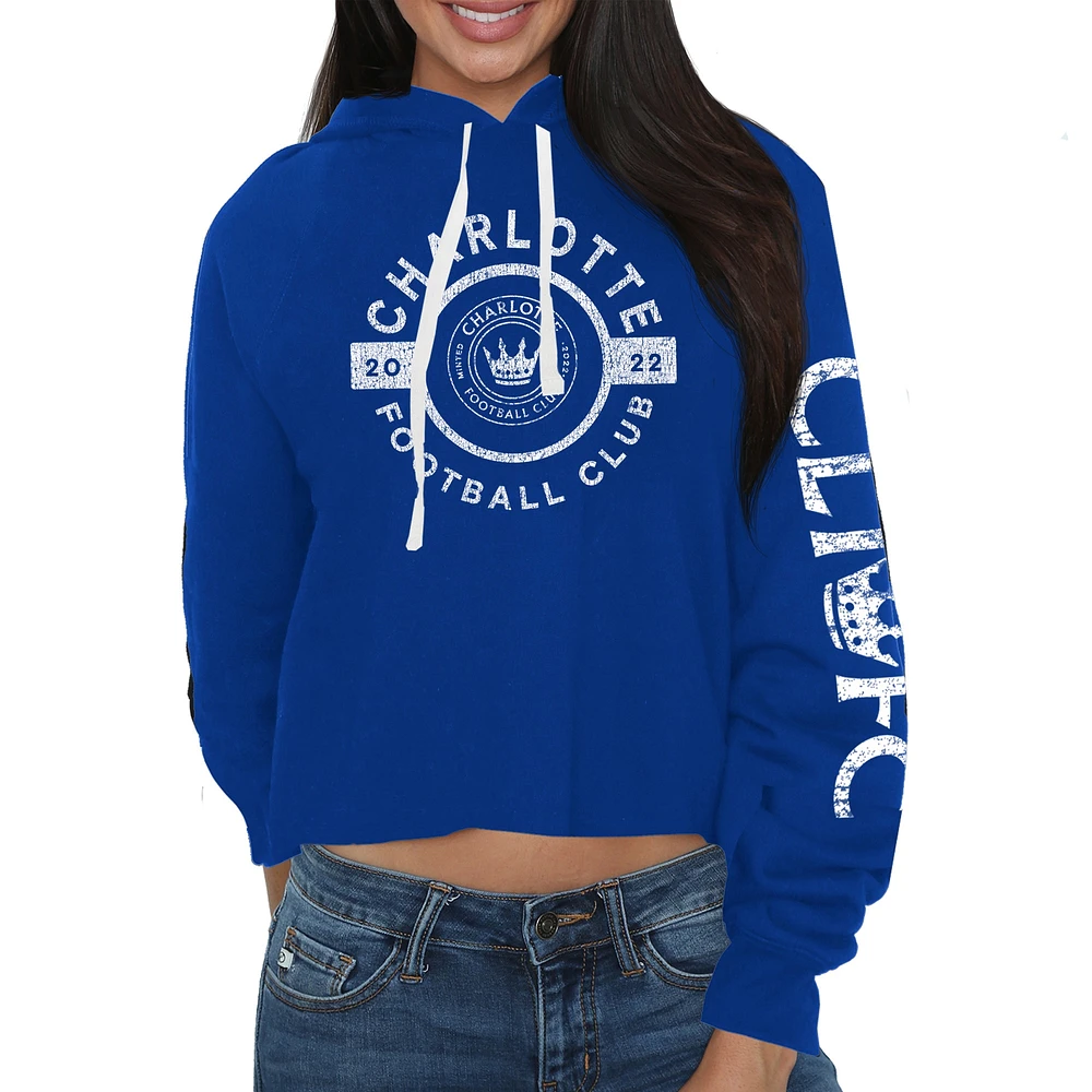 Sweat à capuche court Charlotte FC Original Retro Brand bleu pour femme