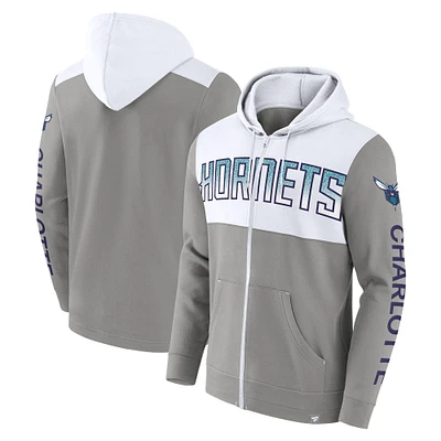 Sweat à capuche entièrement zippé Charlotte Hornets Skyhook Colorblock gris/blanc Fanatics pour hommes