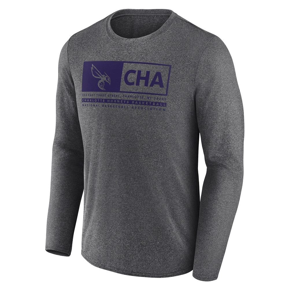 Men's Fanatics Heather Charcoal Charlotte Hornets Three-Point Play T-Shirt
