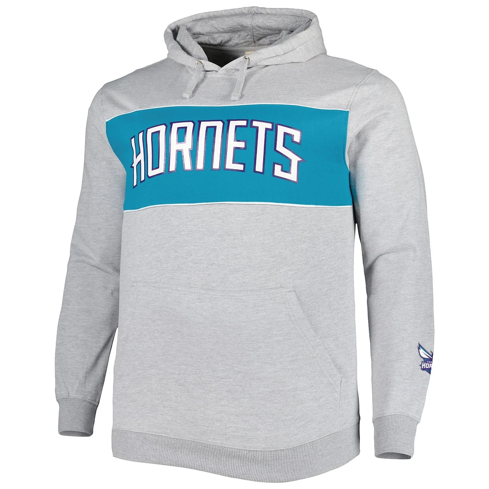Men's Fanatics Heather Gray Charlotte Hornets Big & Tall Wordmark Pullover Hoodie