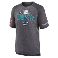 Men's Fanatics Heathered Gray Charlotte Hornets 2022 Noches Ene-Be-A Core Shooting Raglan T-Shirt
