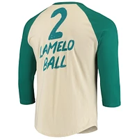 Men's Fanatics LaMelo Ball Cream Charlotte Hornets NBA 3/4-Sleeve Raglan T-Shirt
