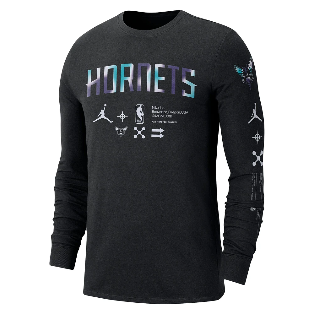 Men's Jordan Brand Black Charlotte Hornets Essential Air Traffic Control Long Sleeve T-Shirt