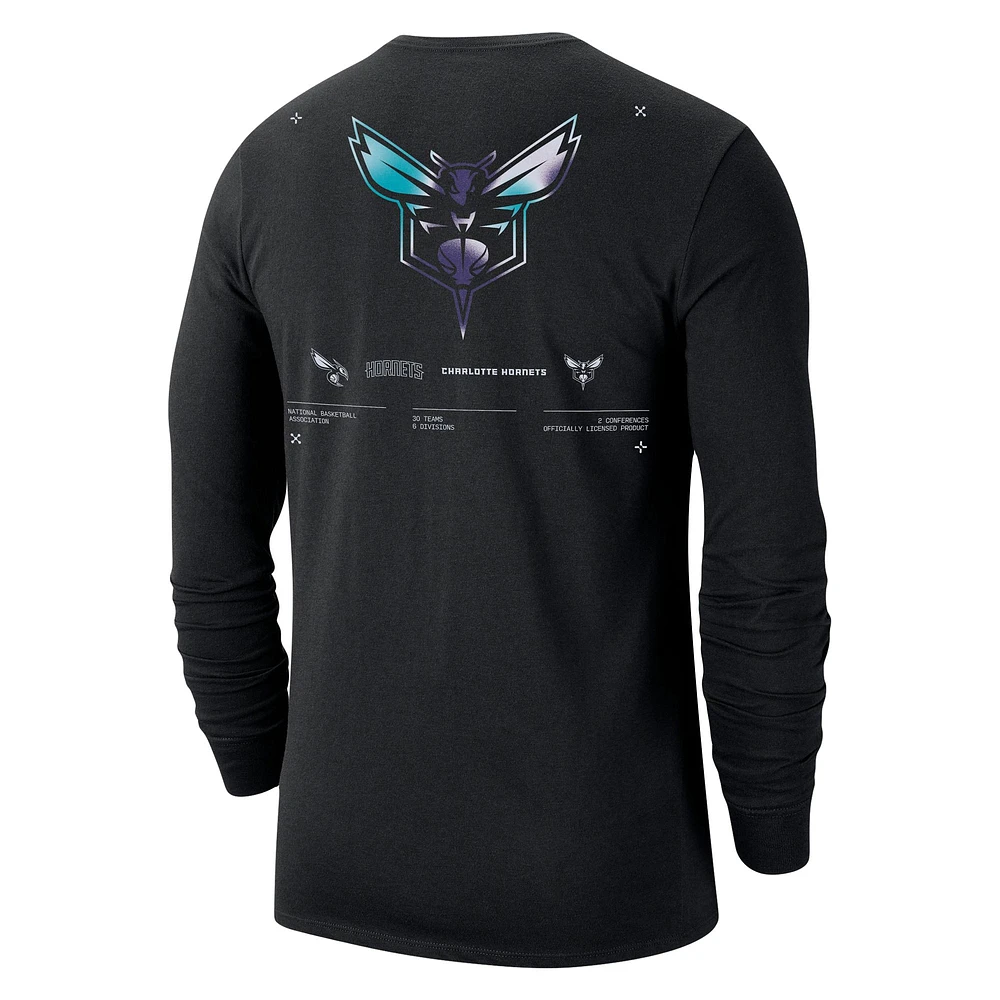 Men's Jordan Brand Black Charlotte Hornets Essential Air Traffic Control Long Sleeve T-Shirt