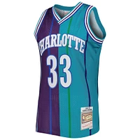 Men's Mitchell & Ness Alonzo Mourning Teal/Purple Charlotte Hornets Hardwood Classics 1992/93 Split Swingman Jersey