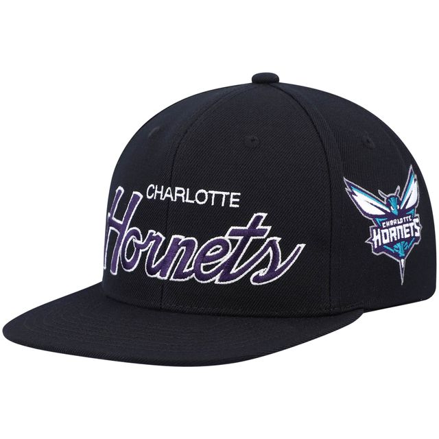 Casquette Snapback Charlotte Hornets Hardwood Classics Script 2.0 noire Mitchell & Ness pour hommes