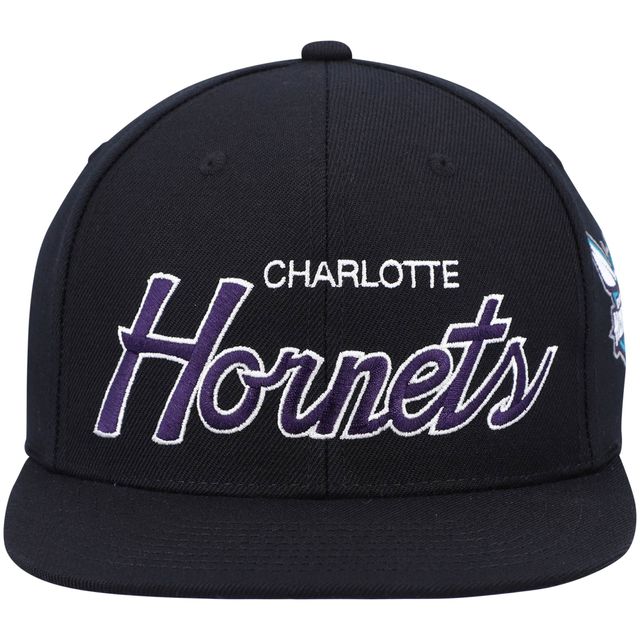 Casquette Snapback Charlotte Hornets Hardwood Classics Script 2.0 noire Mitchell & Ness pour hommes