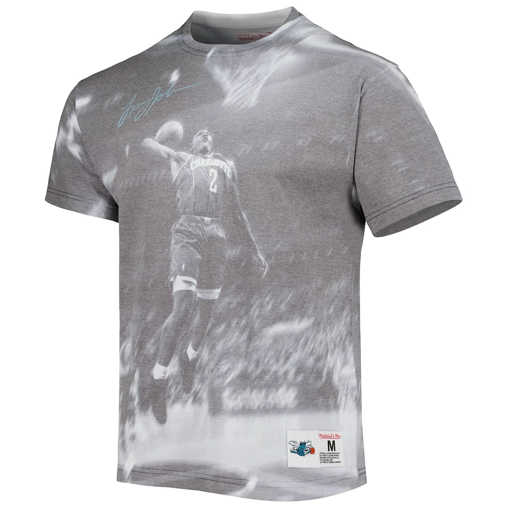 Men's Mitchell & Ness Larry Johnson Heather Gray Charlotte Hornets Above The Rim T-Shirt