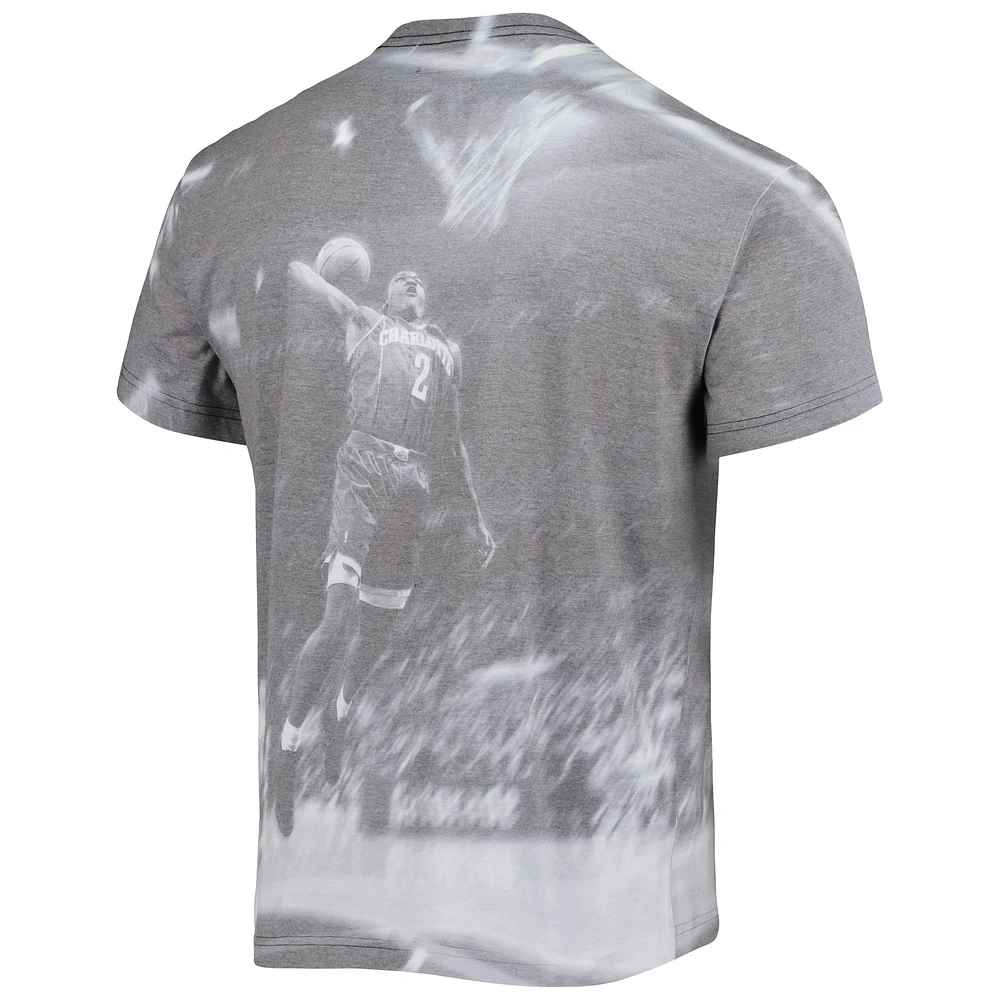 Men's Mitchell & Ness Larry Johnson Heather Gray Charlotte Hornets Above The Rim T-Shirt