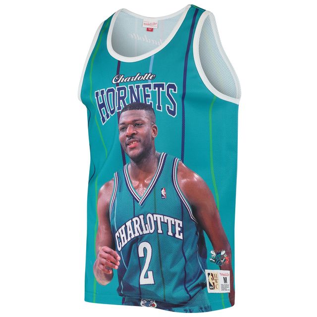 Débardeur de joueur Mitchell & Ness Larry Johnson sarcelle Charlotte Hornets Hardwood Classics pour hommes