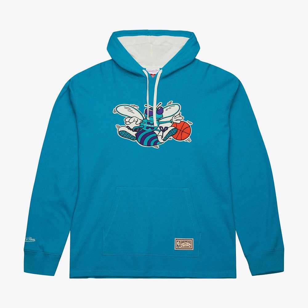 Men's Mitchell & Ness Teal Charlotte Hornets Hardwood Classics Lightweight Thermal Pullover Hoodie