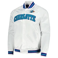 Men's Mitchell & Ness White Charlotte Hornets Hardwood Classics  Throwback Wordmark Raglan Full-Snap Jacket