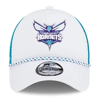 Men's New Era White/Teal Charlotte Hornets Court Sport Foam A-Frame 9FORTY Adjustable Trucker Hat