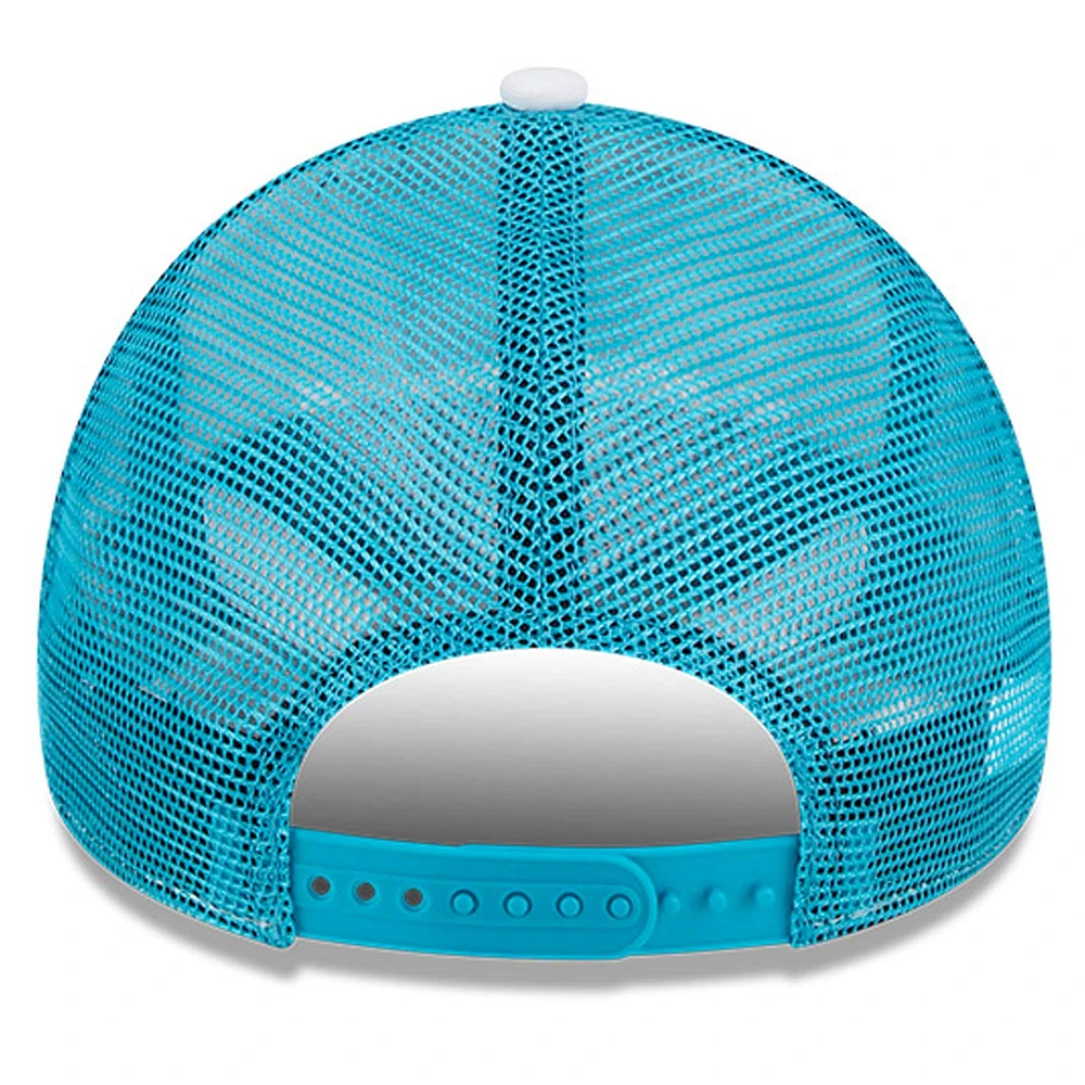 Men's New Era White/Teal Charlotte Hornets Court Sport Foam A-Frame 9FORTY Adjustable Trucker Hat