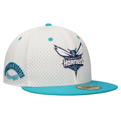 Casquette ajustée 59FIFTY Charlotte Hornets Throwback 2Tone New Era pour hommes, blanc/bleu sarcelle