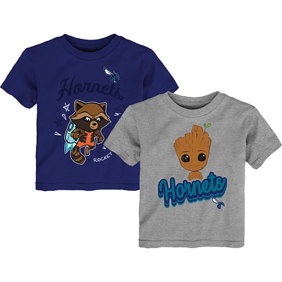 Ensemble t-shirt deux pièces pour tout-petits Charlotte Hornets Heather Gray Les Gardiens de la Galaxie