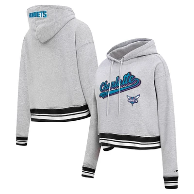 Sweat à capuche court Pro Standard pour femmes, gris chiné, Charlotte Hornets, Script Tail