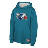 Youth Mitchell & Ness Teal Charlotte Hornets Hardwood Classics Lightweight Thermal Long Sleeve Hoodie T-Shirt