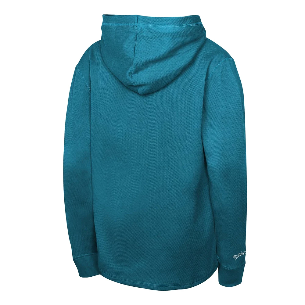 Youth Mitchell & Ness Teal Charlotte Hornets Hardwood Classics Lightweight Thermal Long Sleeve Hoodie T-Shirt