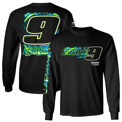 T-shirt à manches longues noir pour homme de la collection Hendrick Motorsports Team avec nom et numéro Chase Elliott