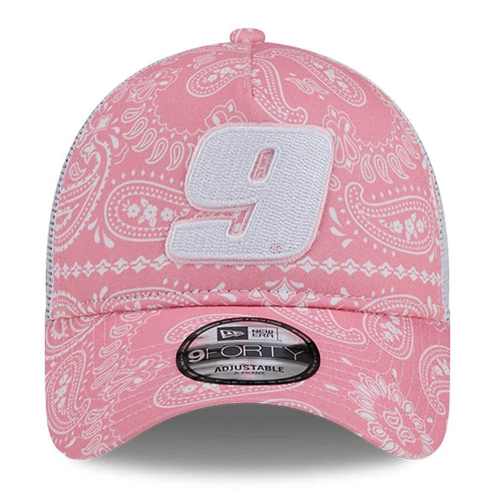 Men's New Era  Pink Chase Elliott 9FORTY A-Frame Trucker Paisley Adjustable Hat