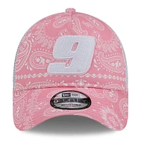 Men's New Era  Pink Chase Elliott 9FORTY A-Frame Trucker Paisley Adjustable Hat