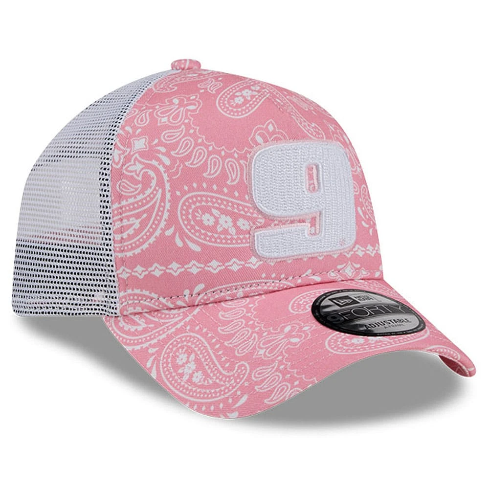 Men's New Era  Pink Chase Elliott 9FORTY A-Frame Trucker Paisley Adjustable Hat