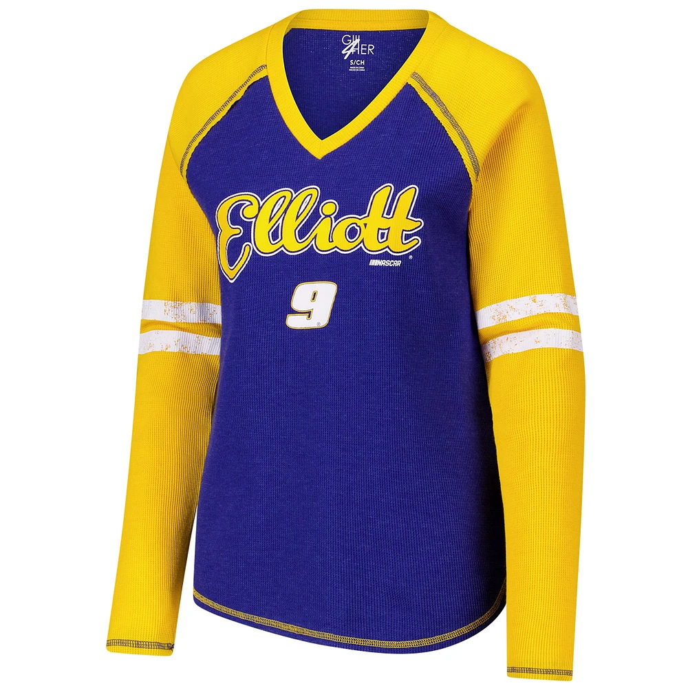 Women's G-III 4Her by Carl Banks  Royal Chase Elliott Winner Tri-Blend V-Neck Long Sleeve T-Shirt