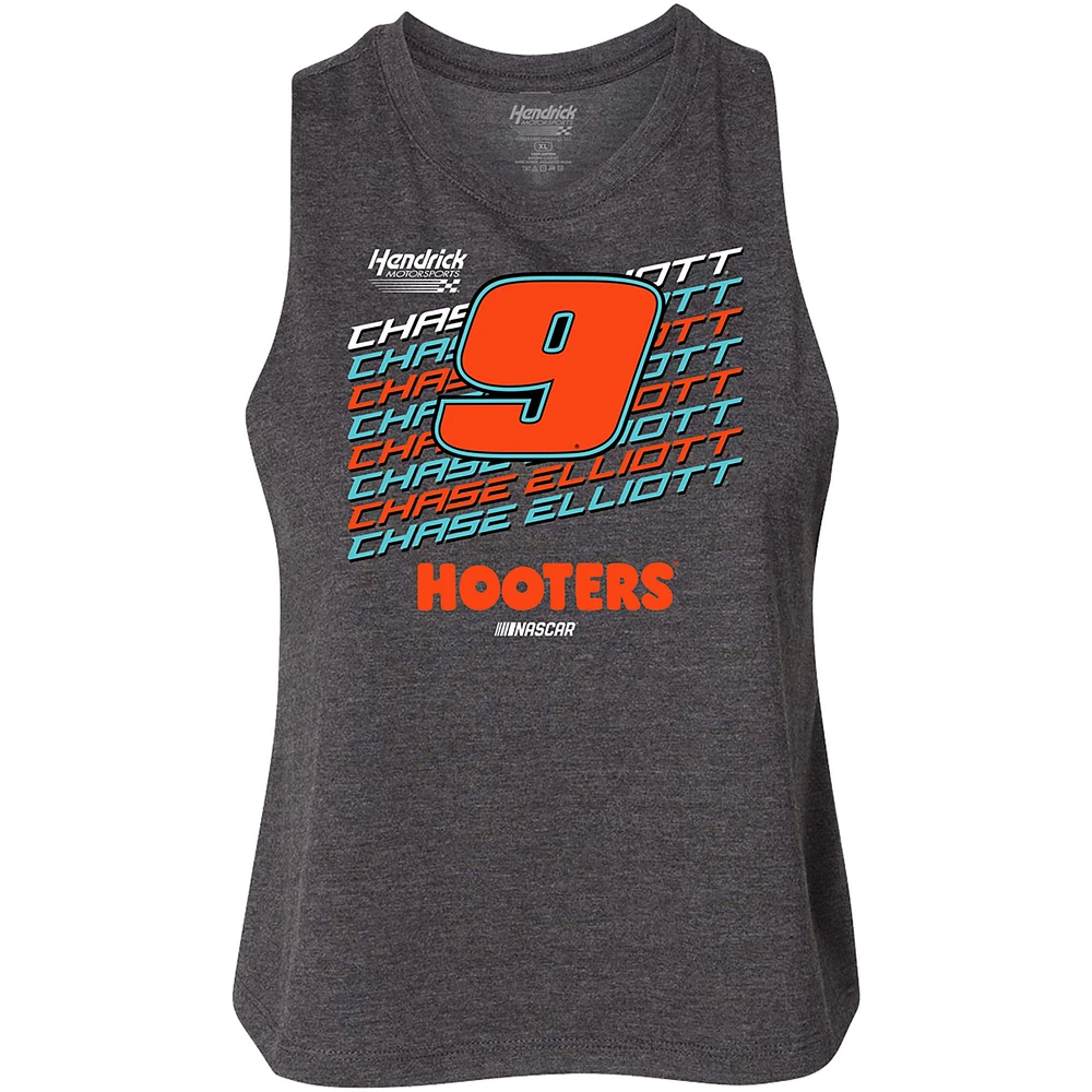 Women's Hendrick Motorsports Team Collection  Heather Charcoal Chase Elliott Hooters Racer Back Tank Top