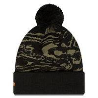Men's New Era Black Chelsea Allover Print Cuffed Knit Hat with Pom