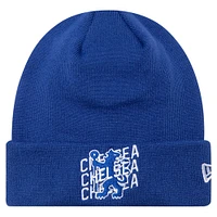 Bonnet en tricot à revers et logo Chelsea bleu New Era pour hommes