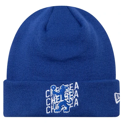 Bonnet en tricot à revers et logo Chelsea bleu New Era pour hommes