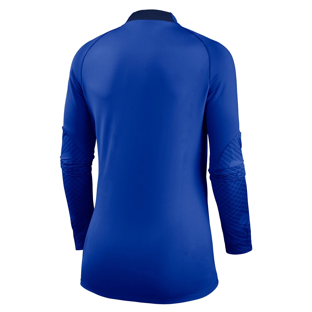 Women's Nike Blue Chelsea Strike Drill Raglan Performance Quarter-Zip Top
