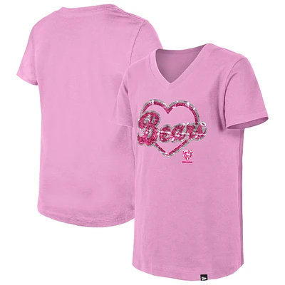 T-shirt à col en V paillettes roses Chicago Bears de New Era pour filles