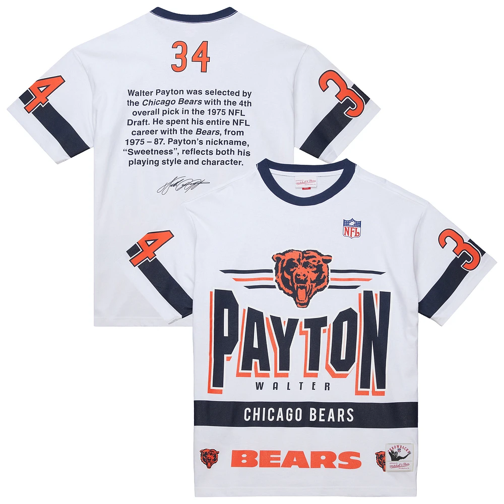 Men's Mitchell & Ness Walter Payton White Chicago Bears Name Number Team Origins Vintage Logo T-Shirt