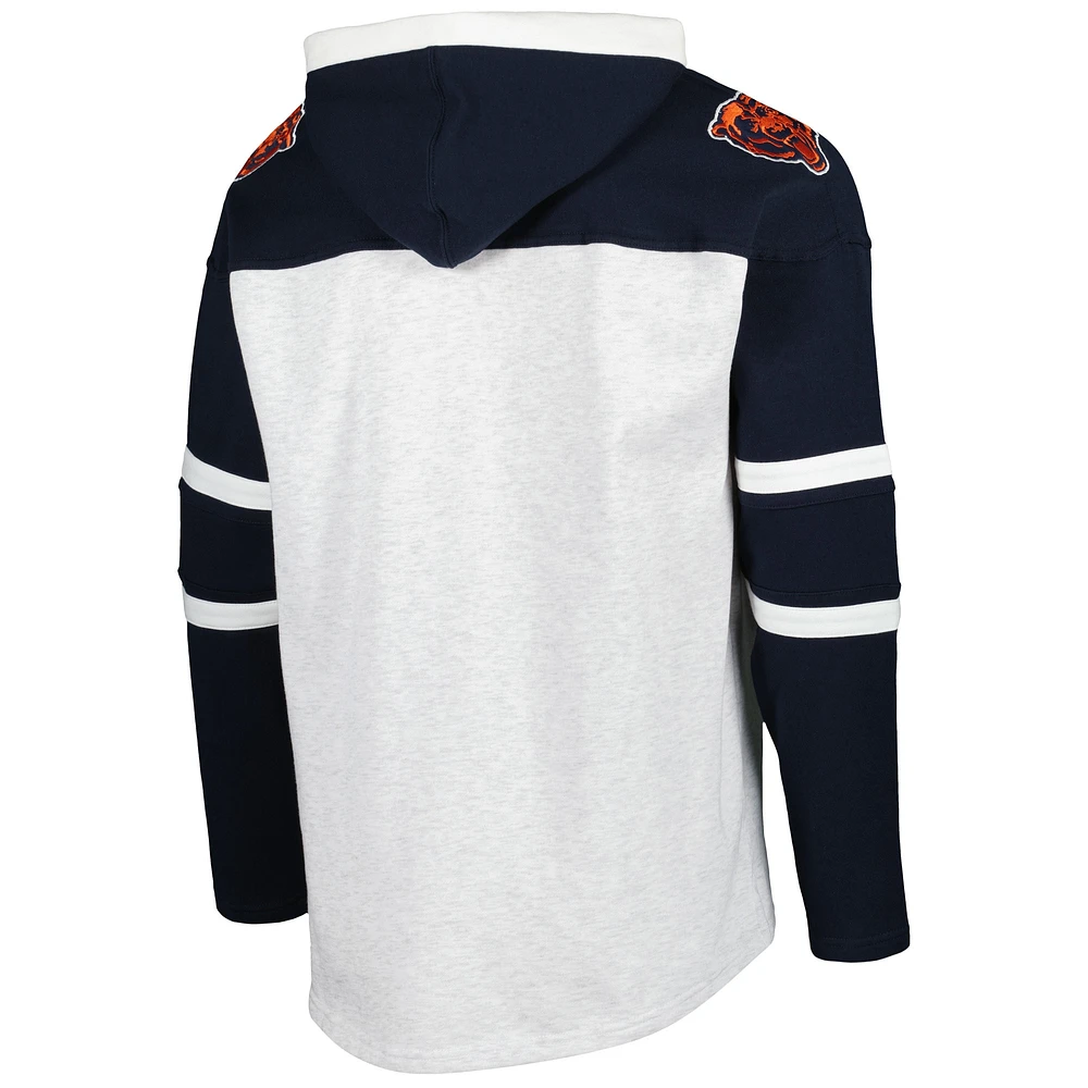 Men's '47 Chicago Bears Heather Gray Logo Gridiron Lace-Up Pullover Hoodie