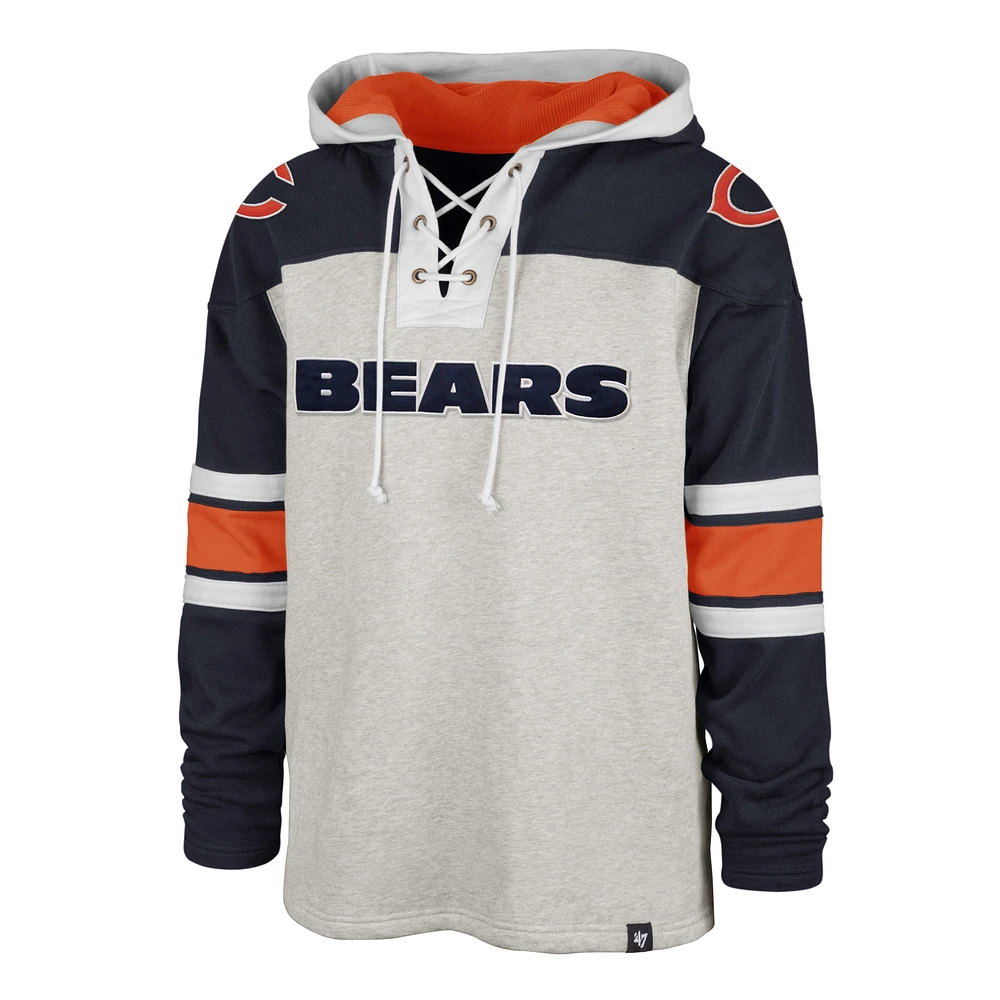 Men's '47 Gray/Navy Chicago Bears Gridiron Lace-Up - Pullover Hoodie