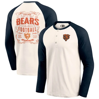 T-shirt Henley Raglan pour homme de la collection Darius Rucker Fanatics, couleur crème/bleu marine, des Chicago Bears