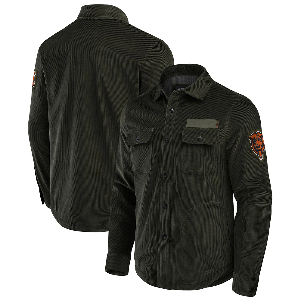 Veste-chemise en velours côtelé vert foncé pour homme de la collection Darius Rucker Fanatics, avec boutons sur toute longueur