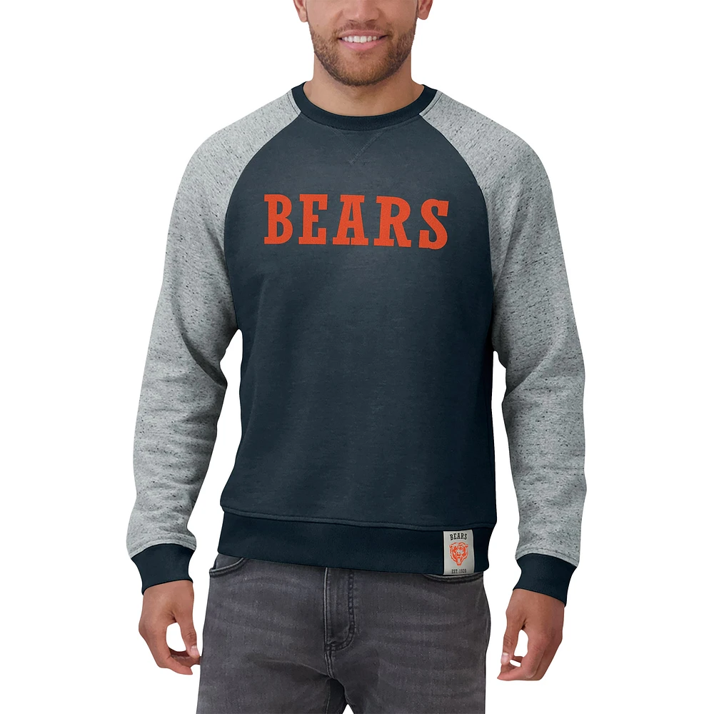 Sweat-shirt à col rond colorblock bleu marine/gris chiné pour homme de la collection Darius Rucker Fanatics des Chicago Bears