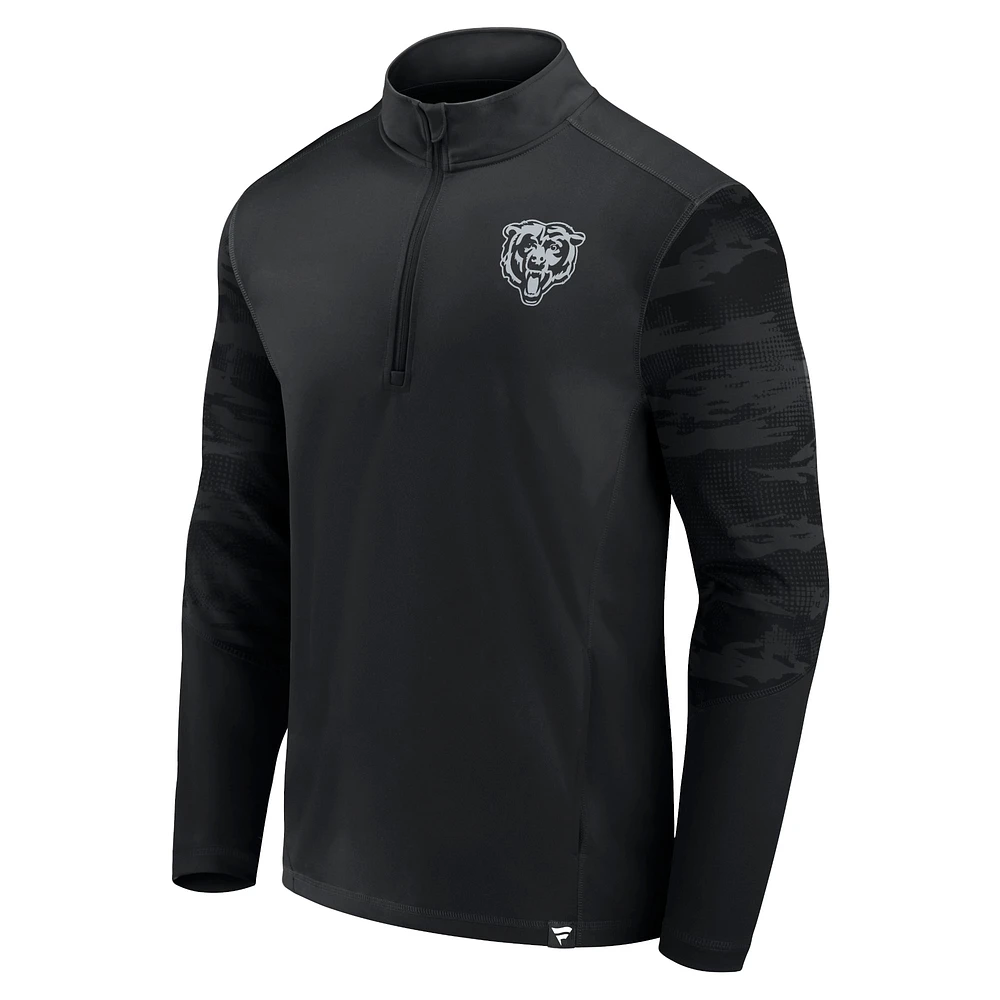 Men's Fanatics Chicago Bears Blackout Ringer Quarter-Zip Top