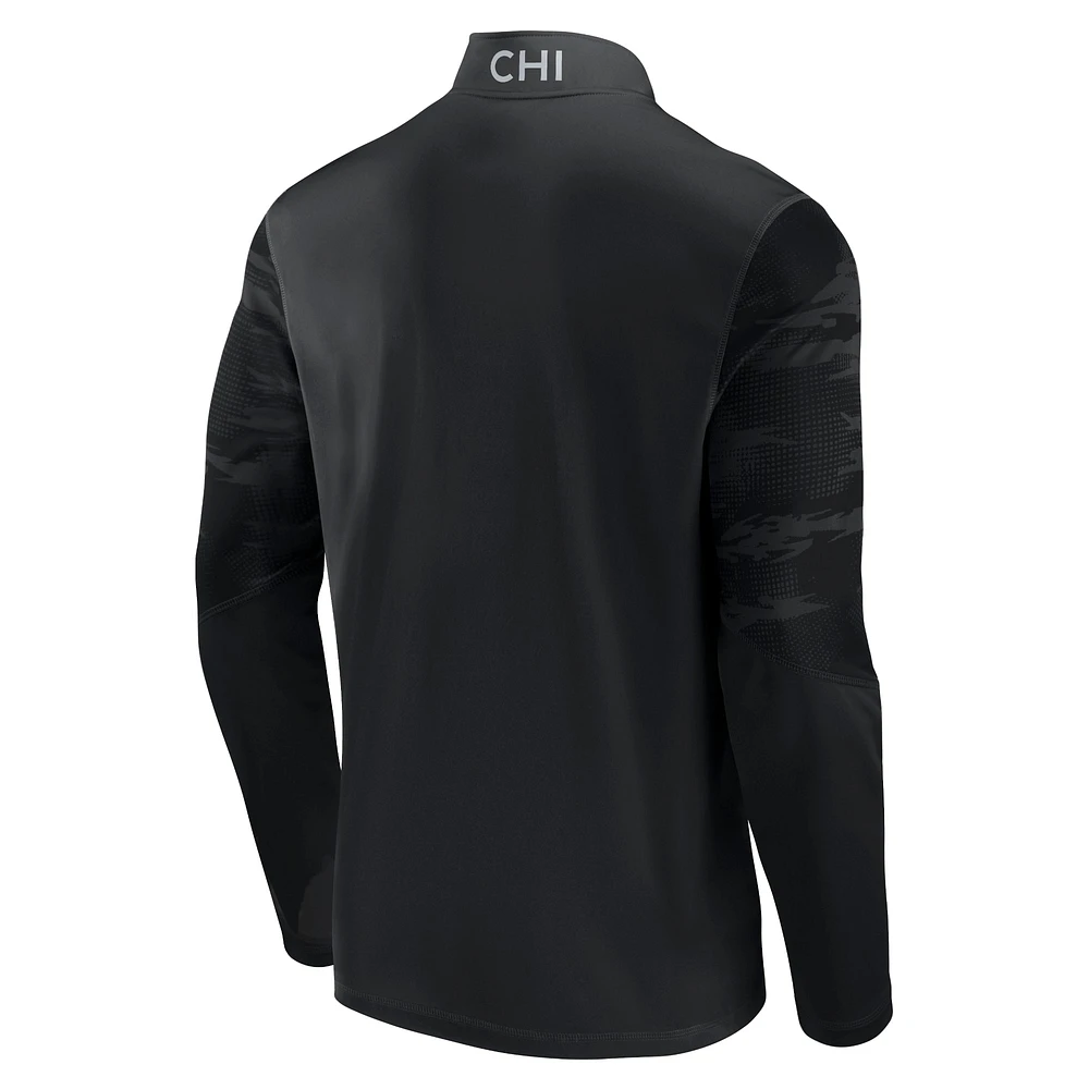 Men's Fanatics Chicago Bears Blackout Ringer Quarter-Zip Top