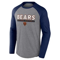 Men's Fanatics Heather Gray/Navy Chicago Bears Tri-Blend Raglan Long Sleeve T-Shirt