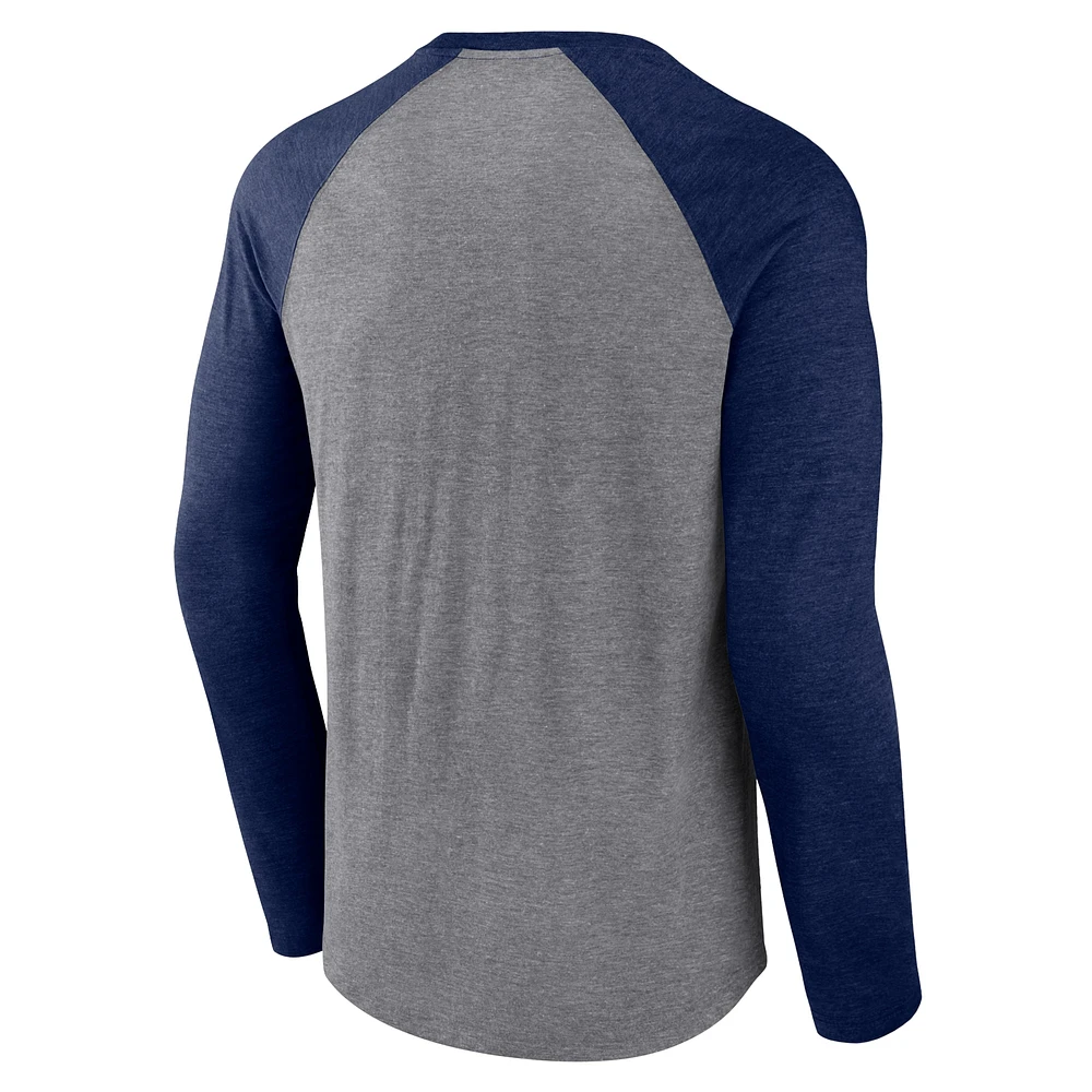 Men's Fanatics Heather Gray/Navy Chicago Bears Tri-Blend Raglan Long Sleeve T-Shirt