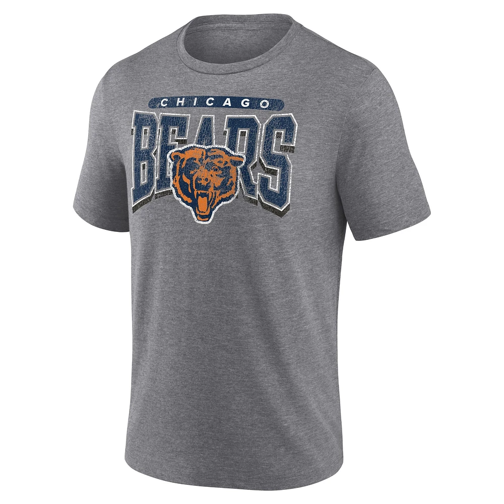 Men's Fanatics Heather Gray Chicago Bears Warped Block Tri-Blend T-Shirt