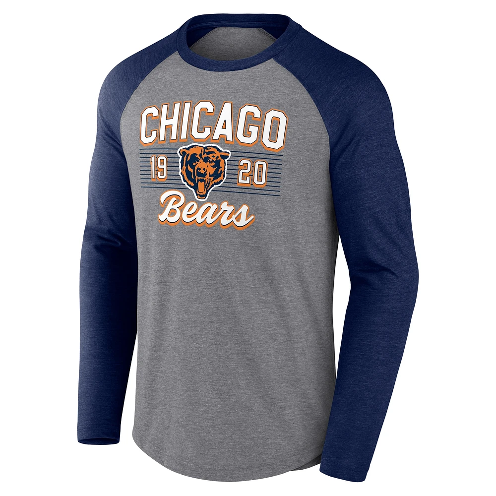 Men's Fanatics  Heather Gray Chicago Bears Weekend Casual Raglan Long Sleeve T-Shirt